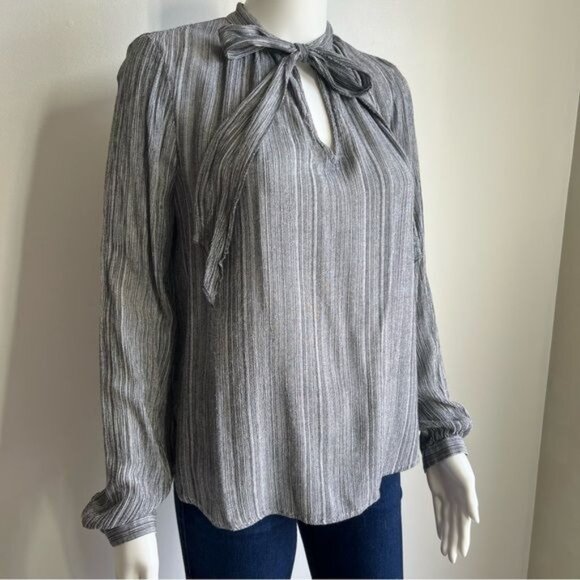 Lucky Brand Tie Neck Long Sleeve Blouse in Gray - S - Picture 2 of 5